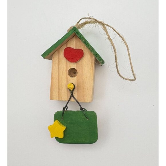 Handcrafted Wooden Birdhouse Christmas Tree Ornament Heart Star Accent - Picture 2 of 7